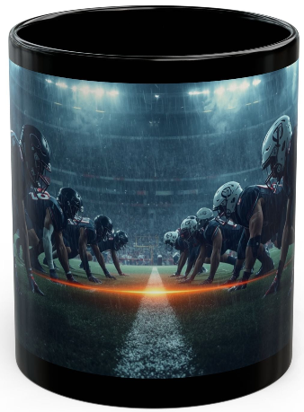 "The Goal Line Stand" Football 15 oz. Black Ceramic Coffee Cup