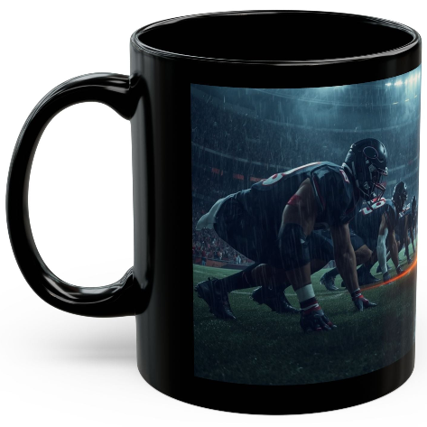 "The Goal Line Stand" Football 15 oz. Black Ceramic Coffee Cup