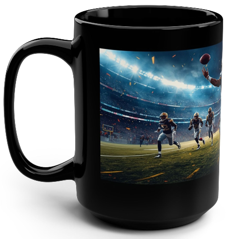 "The Hail Mary" Football Black Mug, 15oz