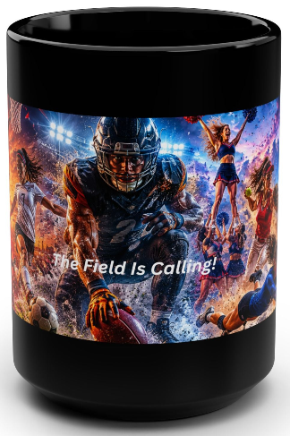 "The Field Is Calling" Sports Black Mug, 15oz